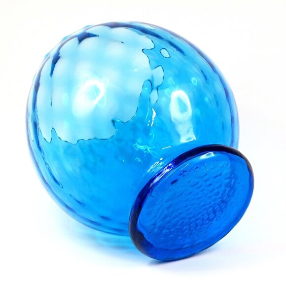 Empoli Blue Optic Glass Footed Bowl Vase - Mid-Century Italian Glassware - Picture 4 of 5